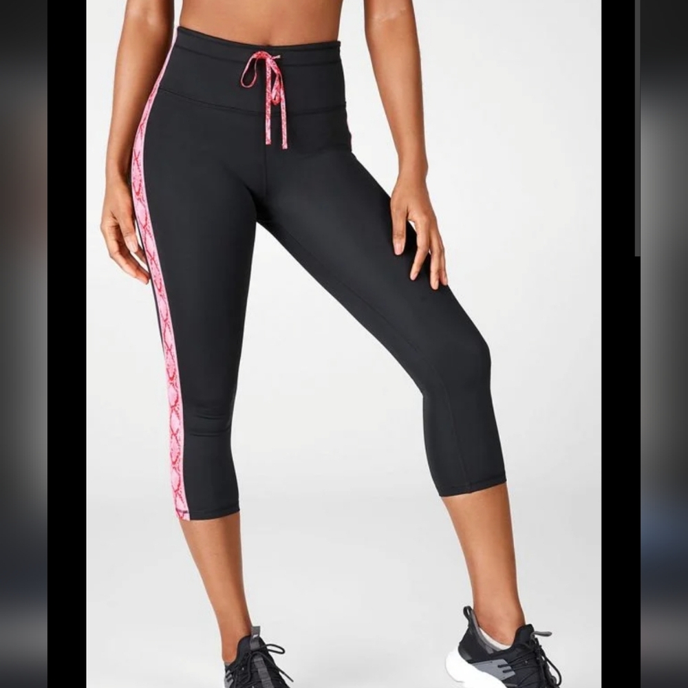 Women's Black and Pink Athletic Capri Leggings